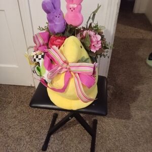 Yellow Plush Easter Basket with Pink and Purple Accents